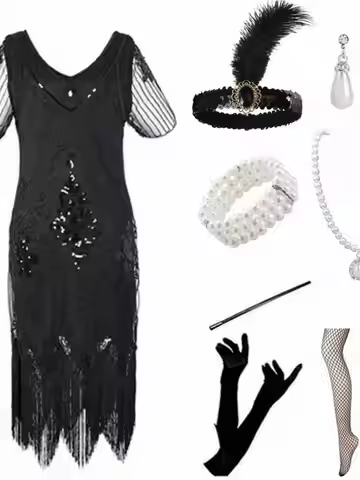 loween 920S eat Gatsby Sequin Tassel Evening Gown Vintage Par Event V-ne Dr ort Skirt Ball Gown Sle