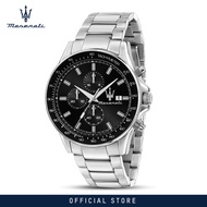 【2 Years Warranty】 Maserati Sfida 44mm Black Dial Mens Stainless Steel Chronograph Quartz นาฬิกาข้อม