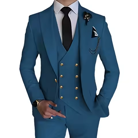 Fashion Men's Suits 3 Pieces Leisure Boutique Single Buckle Slim Fit Dress Wedding Suit Set (Blazers