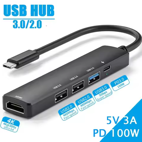 USB C HUB HDMI 4K@30Hz Multiport Adapter Type C USB 3.0 2.0 Data Transfer PD 100W Docking Station Fo