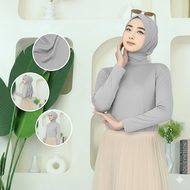 Manset Lengan Panjang Wanita Leher Tinggi Pakaian Dalaman Muslimah Kaos Polos Hitam Terlaris