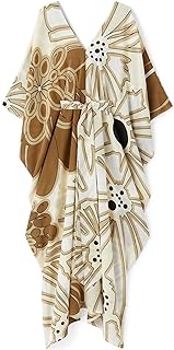 GrivaDesign Modest Wear Women Soft Satin Silk Printed Kaftan,Kurta,Beach Party wear Kaftan,Luxury Silk Caftan Silk top Regular wear Kaftan Fancy Dress(Brown), Multicolored, One Size