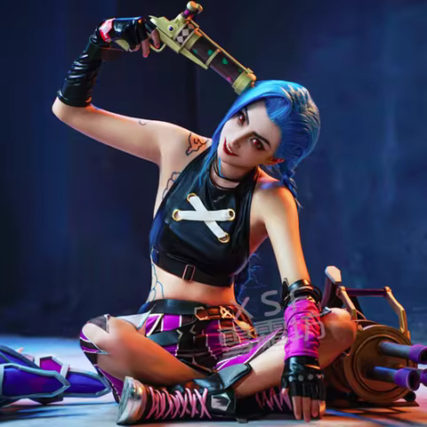 LoL Arcane Jinx Cosplay Arms Props BaoBao Vi Sister Cosplay Gun LOL Arcane Jinx blue wigs for Hallow