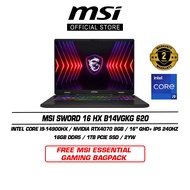 MSI Sword 16 HX B14VGKG 620 (16" QHD+ IPS 240Hz|I9-14900HX|16GB DDR5|1TB SSD|Nvidia RTX4070|Win11|2 