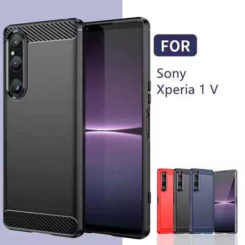 For Sony Xperia 1 V Case Cover Sony Xperia 1 V Capas New Carbon Fiber Shockproof Bumper Back Soft TP