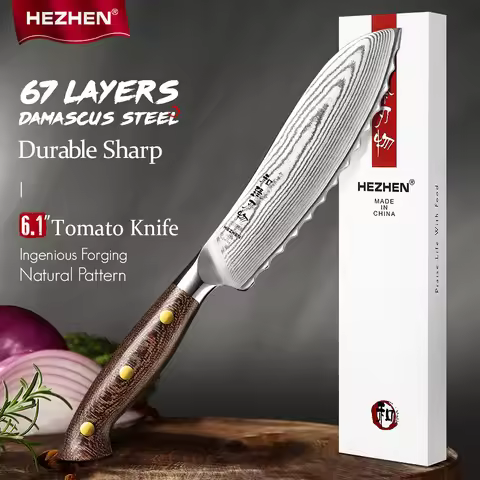 HEZHEN 6.1 Inches tomato Knife Custom 67 Layers Damascus Steel 10Cr15CoMoV Steel Core Kitchen Knives
