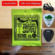 Ernie Ball 2221 Regular Slinky Electric Guitar Strings With Free 3m Guitar Cable,Dunlop Pick & Pick 