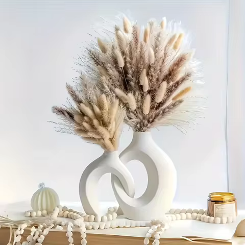 Hollow Nordic Modern Vase Set of 2 for Modern Home Decor,Plastic imitation ceramic Hollow Flower Vas