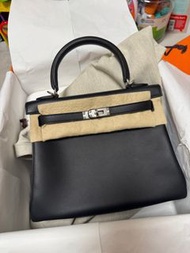 Hermes Kelly 25 黑銀 stamp W