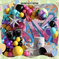 Curved Arch Decoration Package Birthday Balloon Arch Happy Birthday Set Retro Music Disco Theme Char