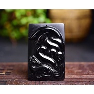 Natural Frosted Obsidian Nine-Tailed Fox Pendant Size 55x35x8mm DIY Jewelry Accessories