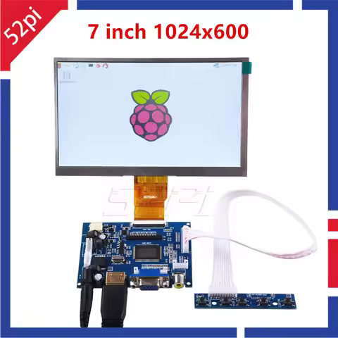 52Pi 7 Inch LCD 1024*600 Display Monitor Screen Kit with Drive Board (HDMI+VGA+2AV) for Raspberry Pi