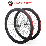 TWITTER RS-CBR-TC 50mm 700c Road Bike Wheel Carbon Fiber Material Hub Ceramic Hub Pillar Spoke Four Bearing Straight Pull Carbon Fiber Hub 8-12 Speed Bicycle Parts