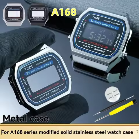 A168 Metal Watch Case with Glass Mod Kit for Casio 3289 A168W A168WA-1W WG-9W Stainless Steel Case a