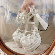 Lolita Sweet Lace High Heels Waterproof Platform Japanese Lolita Elegant Cute Lolita Shoes lo Shoes