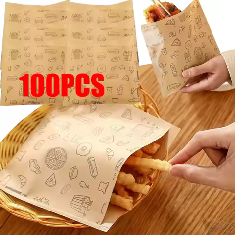 100/50Pcs Greaseproof Paper Bag Disposable Packaging Baking Paper Dessert Sandwich Burger Package Ba