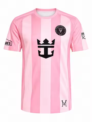 Inter Miami CF 26-27 Home Soccer Jersey Pink Striped Men Short Sleeve Crew Neck Football Shirt Match