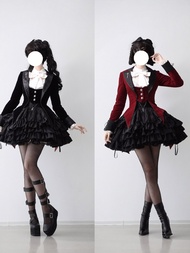 New Knight Paradox เสื้อคลุมสไตล์โกธิกสีเข้ม ทรงพับข้าง สไตล์ Lolita เสื้อคลุมแบบมีฮู้ดสำหรับผู้หญิง