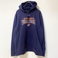 古著 Under Armour 長袖印花連帽衫，海軍藍，帶前口袋，L 碼