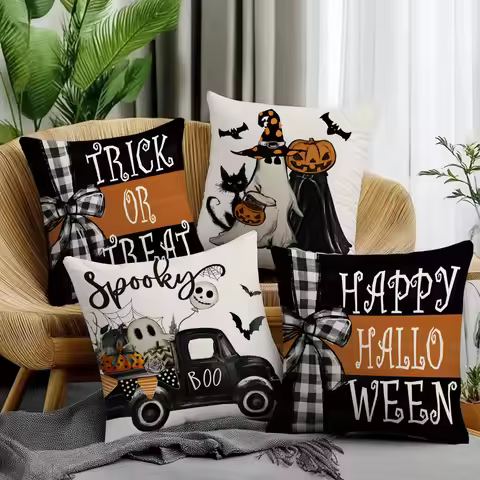 Halloween Throw Pillow Case Covers Trick or Treat Pumpkin Ghost Happy Halloween for Sofa Cushion Dec