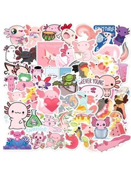 50粉色的蠑螈貼紙,卡通動物蠑螈,玩偶魚,手賬,手提箱,電腦,女孩塗鴉貼紙
