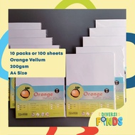10 PACKS Orange Specialty/ Vellum Board Paper 200gsm White, A4 10sheets/ pack
