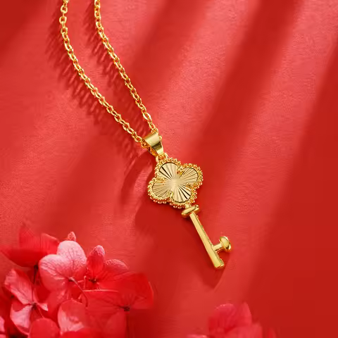 Luxury 24K 9999 Pure Gold real gold Women's gold key pendant necklace
