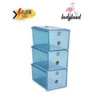 Shoe Box Rack Shelf Lockable 3 Women Blue Product Size 22.2 x 32 x 18.5 Cm.