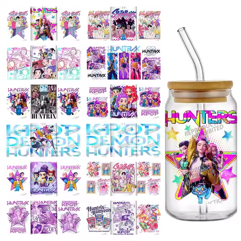 Hotsale 28 Styles KPop Demon Hunters Saja Boy 16oz UV DTF 3D Sticker Waterproof Decals Wraps Glass C