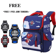 Tas Ransel Anak Laki-Laki Motif Dinosaurus Tematik Ruang Angkasa + Gratis Jam Tangan