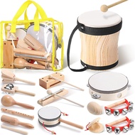 LZD Musical Instruments Set Natural Wooden Musical Toys Preschool Educational Music Toys Set Bongo Drum Musical Instruments for Kids Preschool Educational Learning Toys (Drum, 13 Pcs)