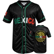 Fury Mexico Baseball Jersey, Black Mexico Baseball Button Down Jersey Shirts Mexican Flag Baseball