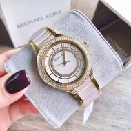 代購MICHAEL KORS手錶 新品MK手錶 粉色鑲鑽女生石英錶 時尚潮流圓盤女錶MK3508 歐美通勤女士腕錶