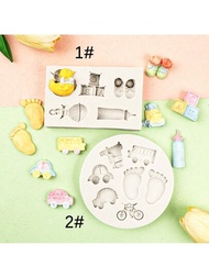 Diy寶寶主題矽膠模具套裝,包含汽車、腳印、字母、磚塊形模具,適用於蛋糕裝飾