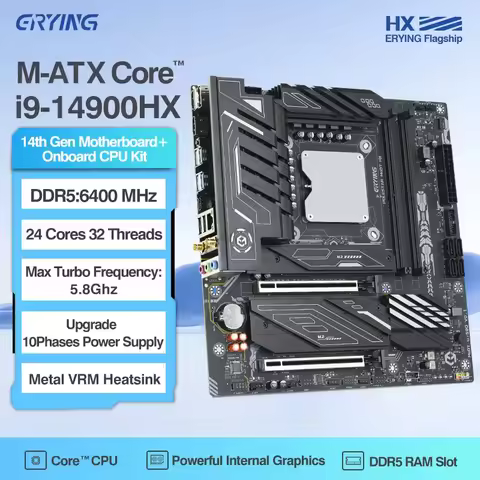 ERYING NAS Motherboard i5-14450HX/i7-14650HX/i7-14700HX/i9-14900HX Home Processor DDR5 2.5G LAN M.2 