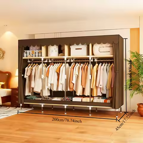 Spacious Closet Organizer for Dorm 8-Total Storage Areas, Sturdy 16mm Metal Tube Wardrobe with Dustp