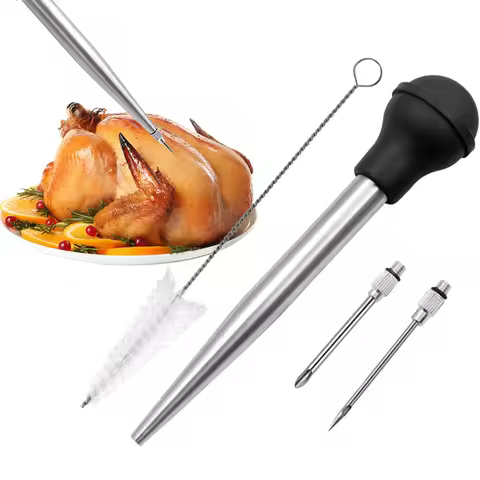 BBQ Meat Syringe Marinade Injector Turkey Chicken Syringe with Stainless Steel Needles Brush Sauce I