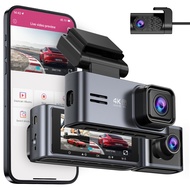 Dash Cam 5G WiFi GPS, 3 Channel Dash Cam Front and Rear Inside 2K+1080P+1080P, 3.18" LCD Screen, 64G