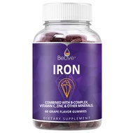 Iron Gummies - Multivitamin with Iron, Vitamins & Zinc for Blood Oxygen - Grape Flavor, Vegan Supple