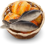 Shappy 8 Pcs Jesus Miracle Loaves and Fish Decorations: 2 Pcs Fake Fish, 5 Pcs Fake Artificial Bread