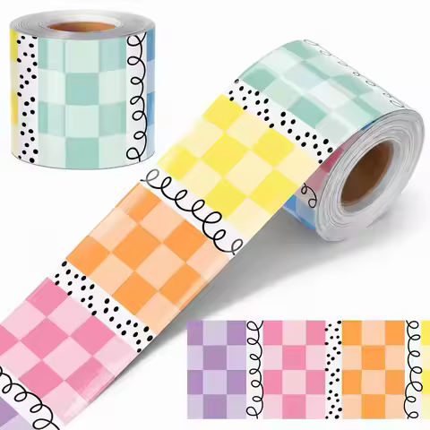 65 Feet Bulletin Board Borders Back to School Cute Rainbow Checkerboard Borders Decorative for Schoo
