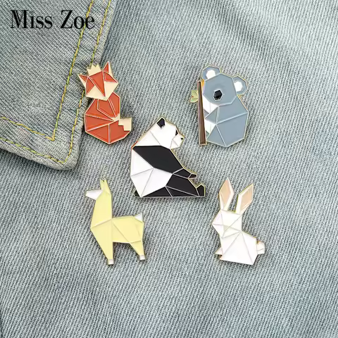 Origami Animal Enamel Pin Custom Fox Panda Koala Alpaca Rabbit Brooch Bag Clothes Lapel Pin Badge Ca