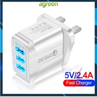 Agreen Charger Plug 2.4A 3 Port Charger Plug Mobile Phone Charger Adapter Universal USB Charger