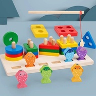 Puzzle Toys Wooden Building Blocks Color Matching Game Early Learning Educational Montessori Games Fishing Toy for Boys Girls