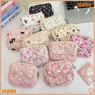 ELAINE Key Coin Purse, Quilted ID Holder Multifunctional Coin Purse, Portable Cartoon Floral Card Ba