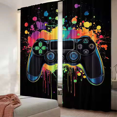 2Pcs Gamer Game Controller Blackout Curtains Bedroom Decor Playroom Living Room For Bedroom Living R