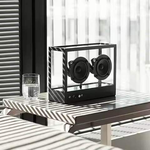 Retro Transparent Subwoofer Wireless Hi-Fi Bookshelf Bluetooth Speakers AUX Computer Loudspeaker Cre