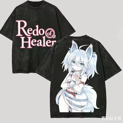 Redo of Healer Washed T-shirt Anime Lover Harajuku New Model Oversized Vintage Loose Streetwear Clas