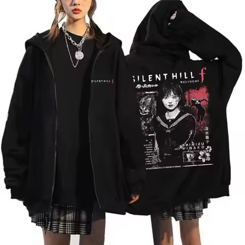 Silent Hill F Zipper Hoodie Zipper Retro Street Style Hoodie Fashion Sports Printed Pattern Hoodie D