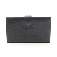【二手】香奈兒 (Chanel) Coco Mark 黑色魚子醬紋小牛皮雙折長皮夾（粒面小牛皮）女士二手 B